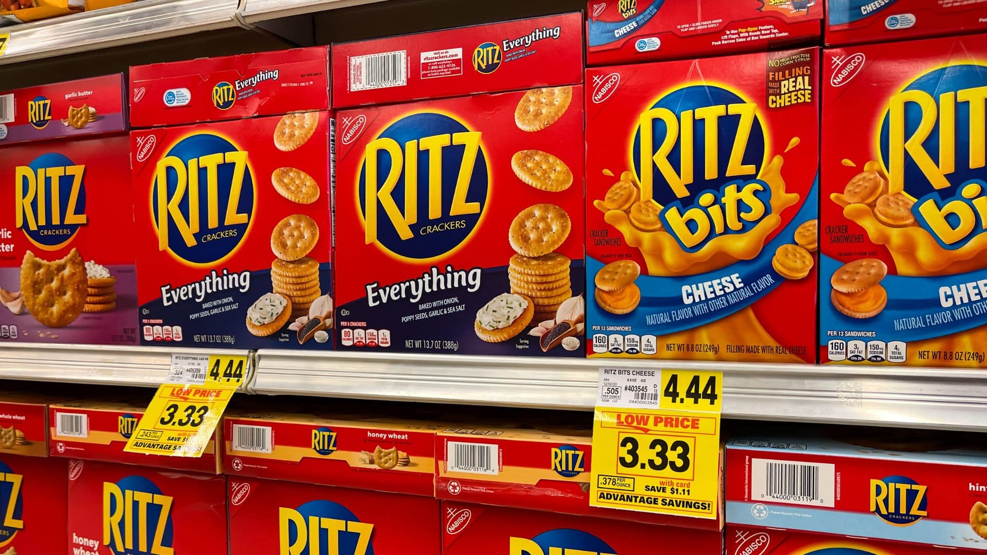 Ritz Crackers on supermarket shelf at a grocery store