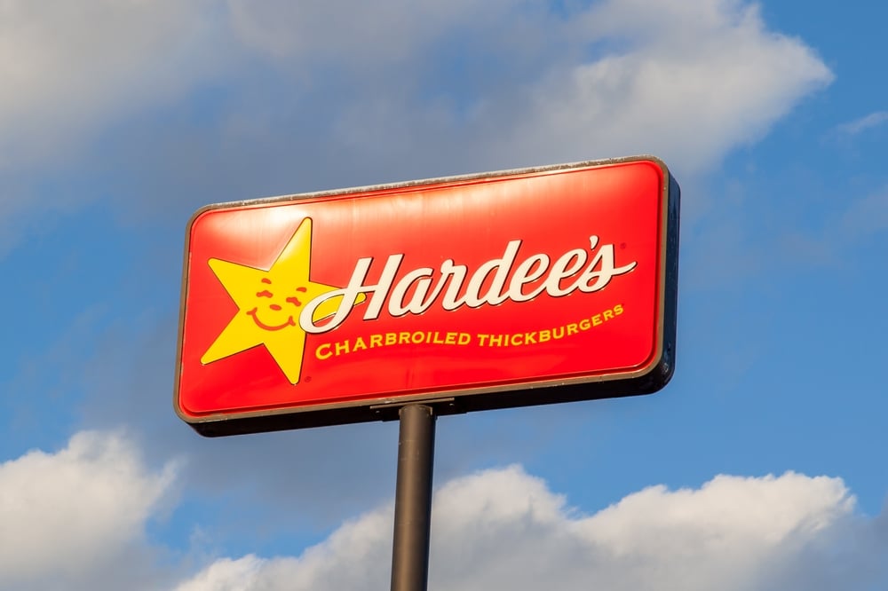 Close up of Hardee's Restaurant sign