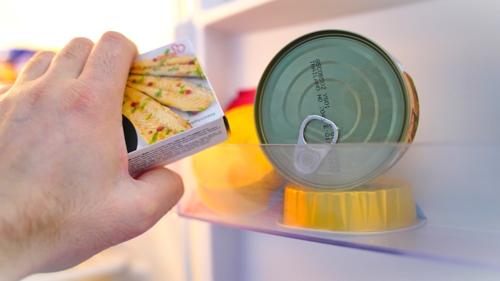 Canned tuna in a refrigerator