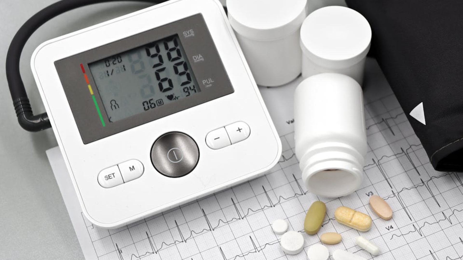 blood pressure machine with meds in the counter