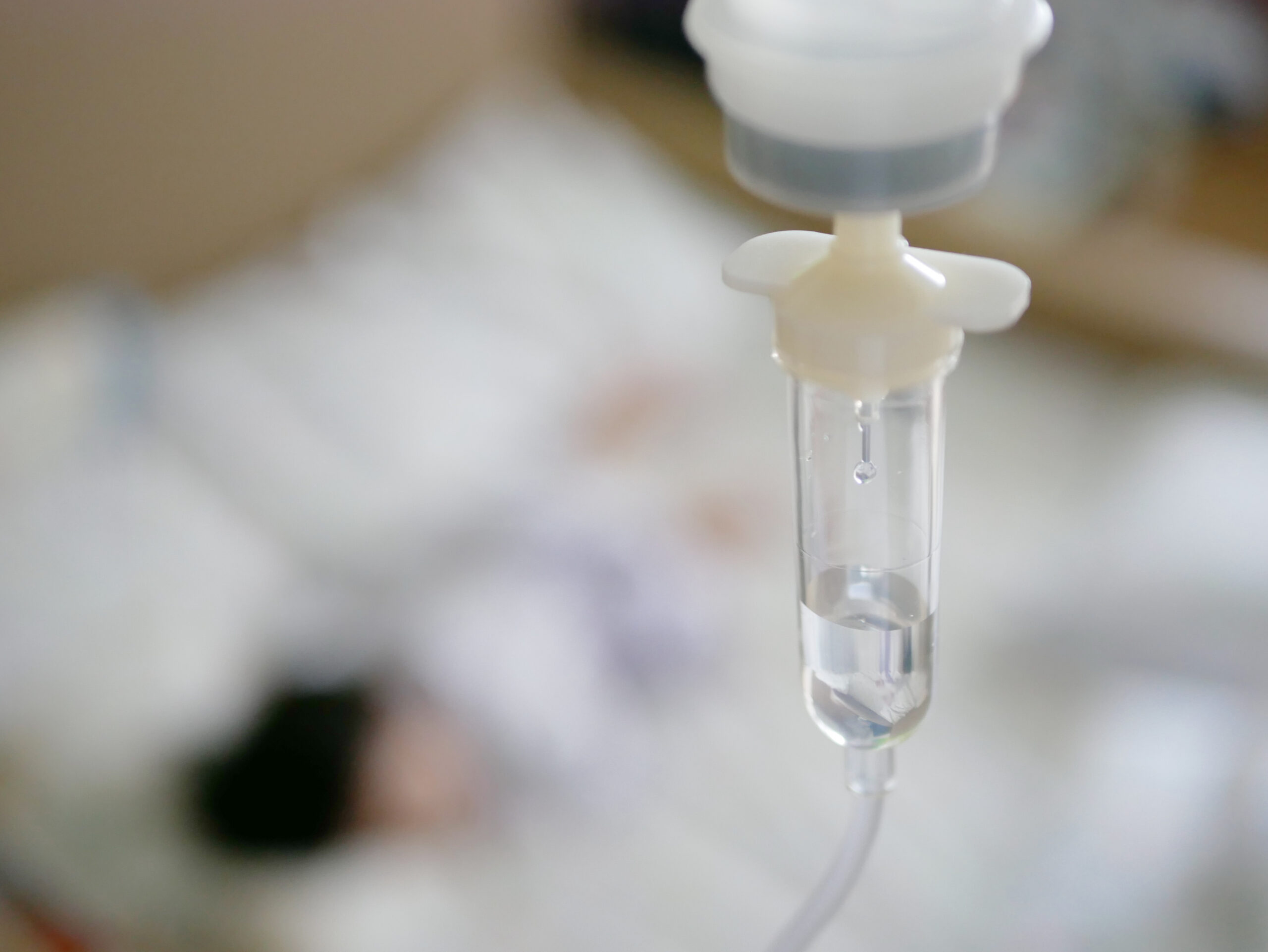 Saline drop in a drip chamber