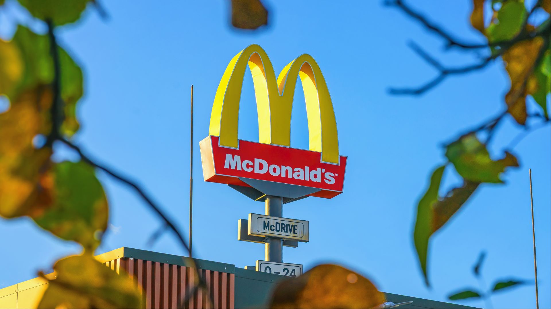 McDonald’s Golden Arches sign above a restaurant with a McDrive sign below.
