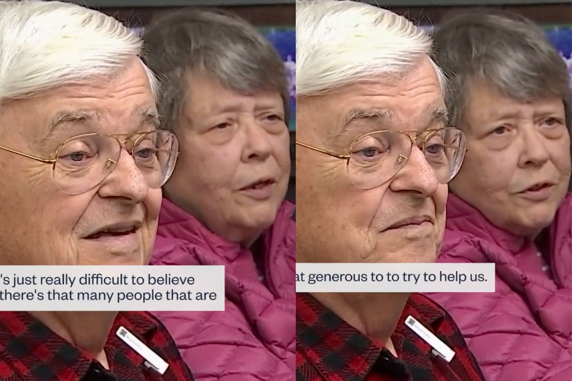 Richard and his wife Brenda speaking in an interview about the support they received from donors.