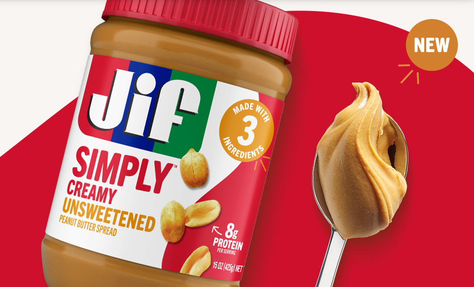 The new Jif Simply Creamy Unsweetened Peanut Butter Spread.