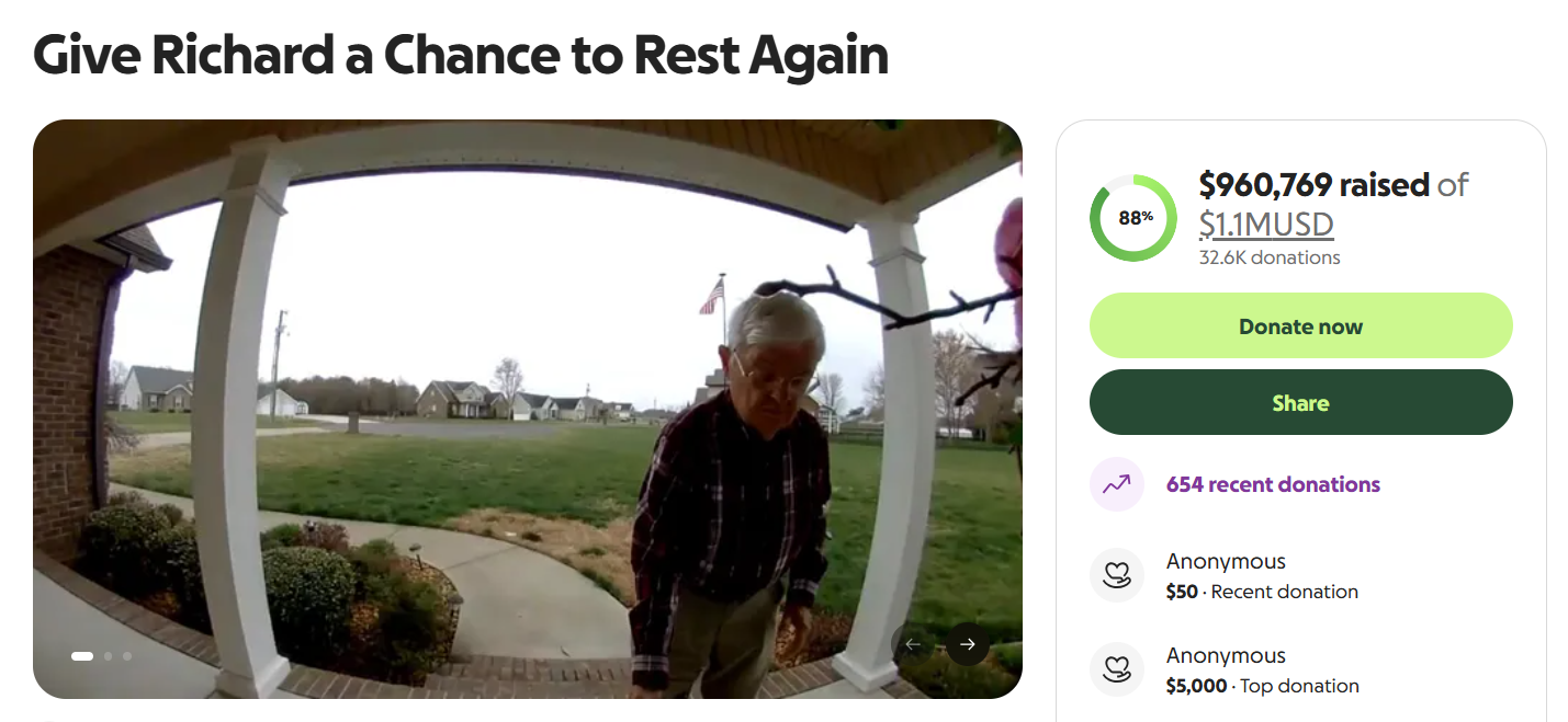 Lates update on the GoFundMe page with over $960,000 raised for Richard's fundraiser.