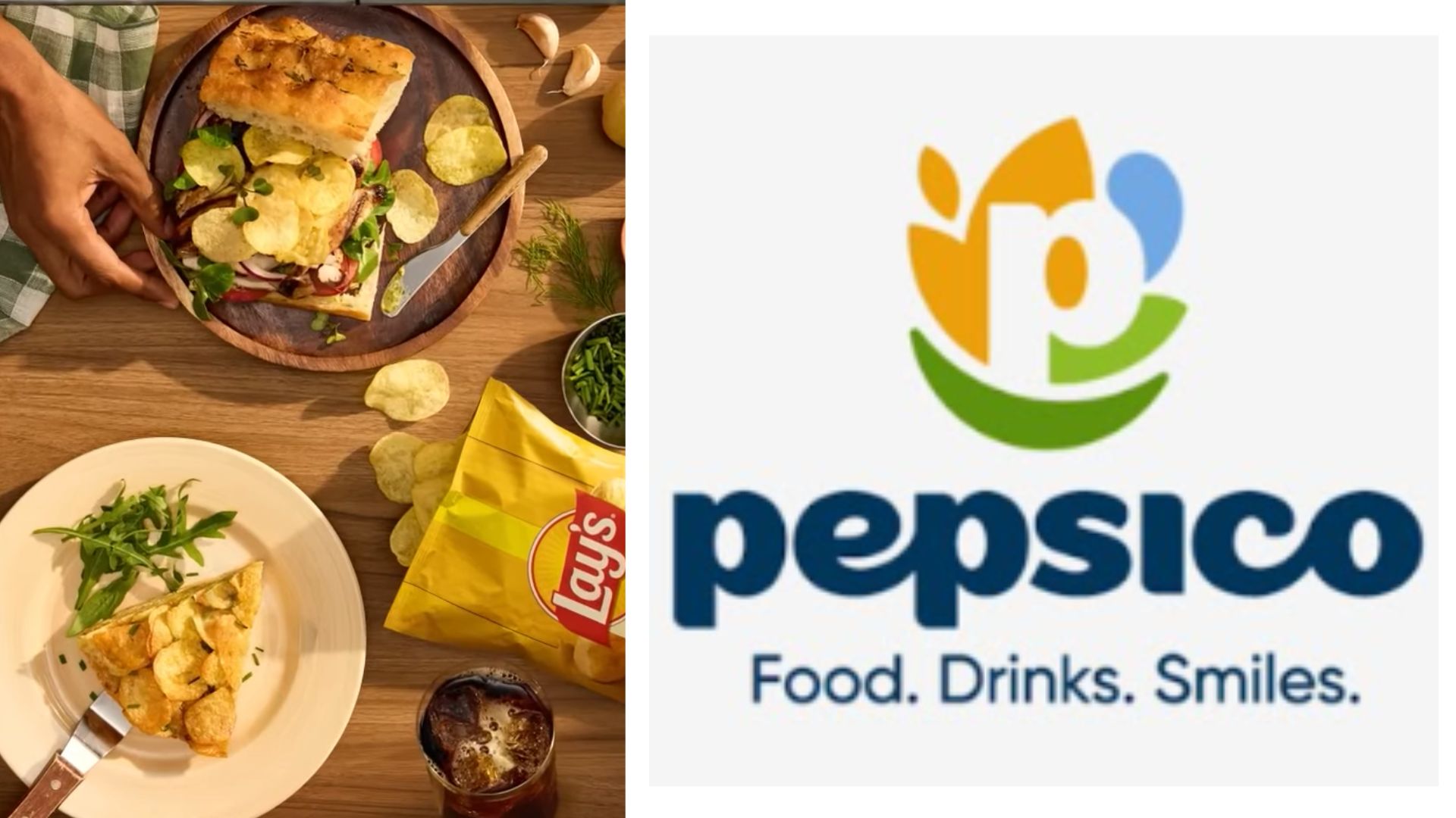 PepsiCo logo with “Food. Drinks. Smiles.” tagline.