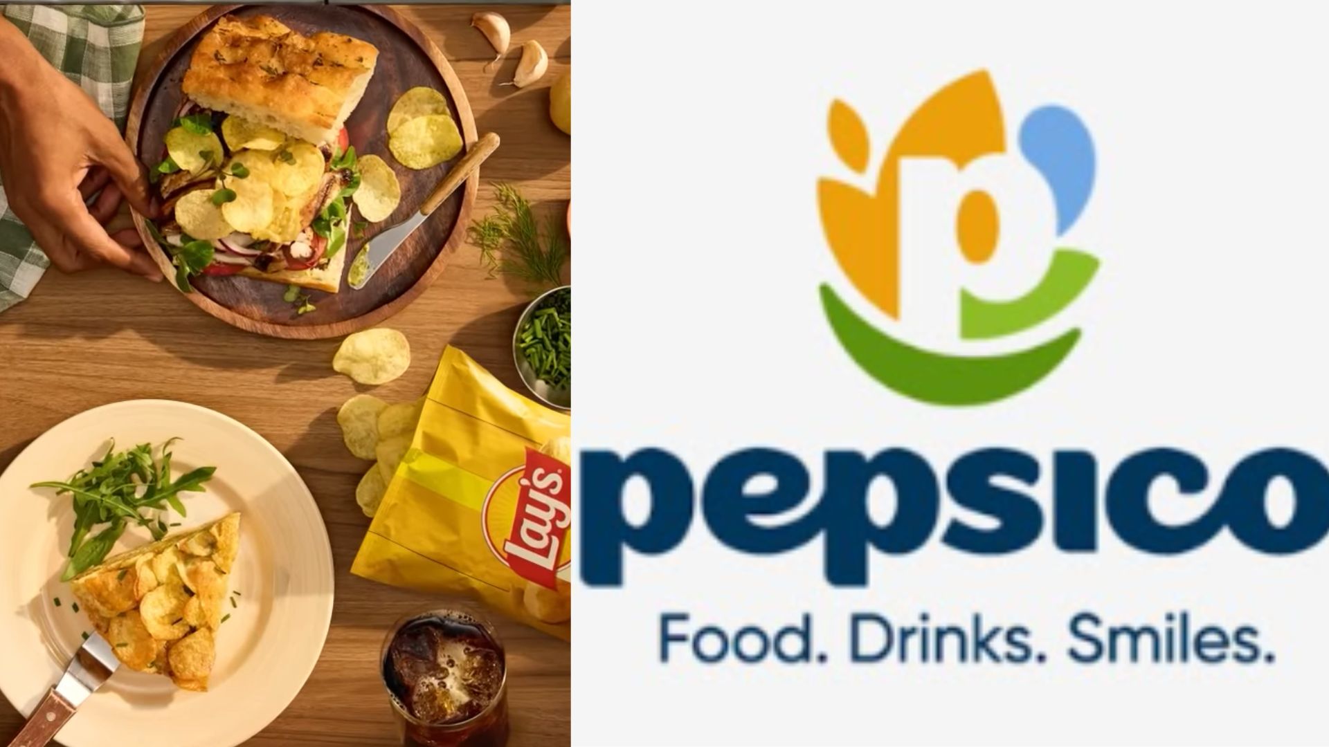 PepsiCo logo with “Food. Drinks. Smiles.” tagline.