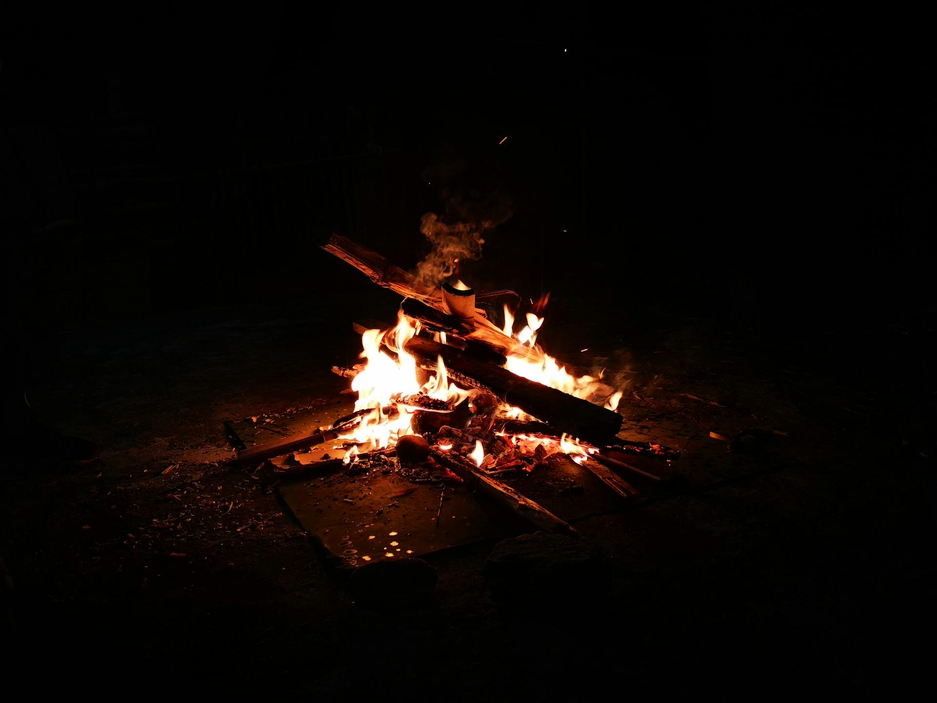 A campfire outdoors.