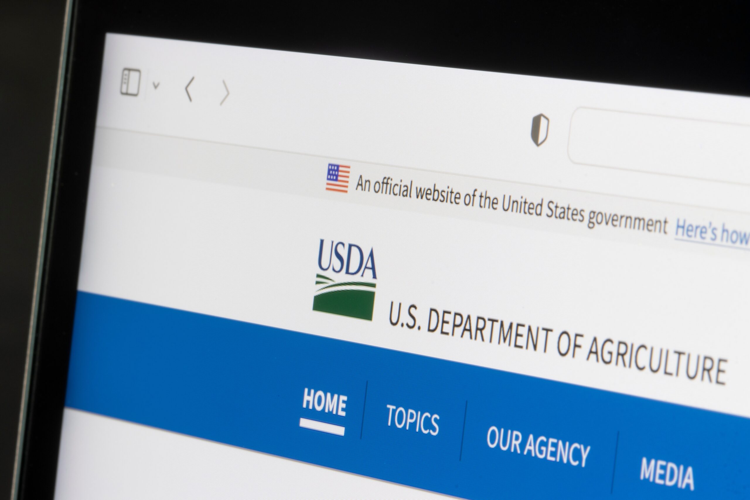 USDA website displayed on a laptop screen.