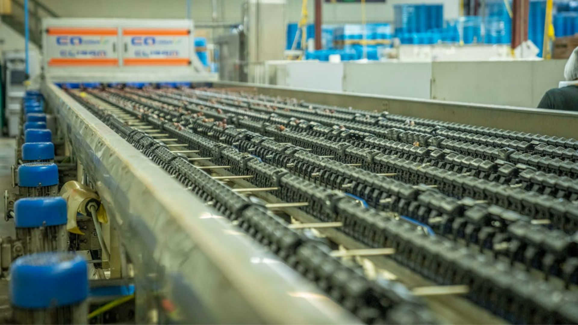 Industrial processing equipment with conveyor belts.