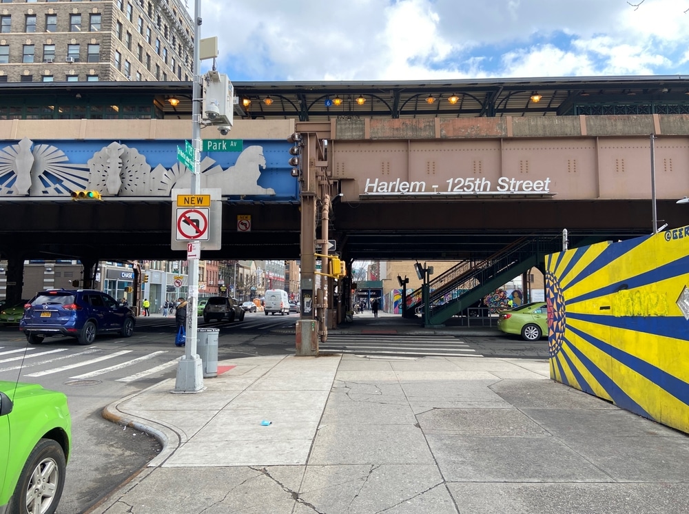 Harlem–125th Street Metro-North station on Park Avenue Viaduct at East 125th Street in New York City.
