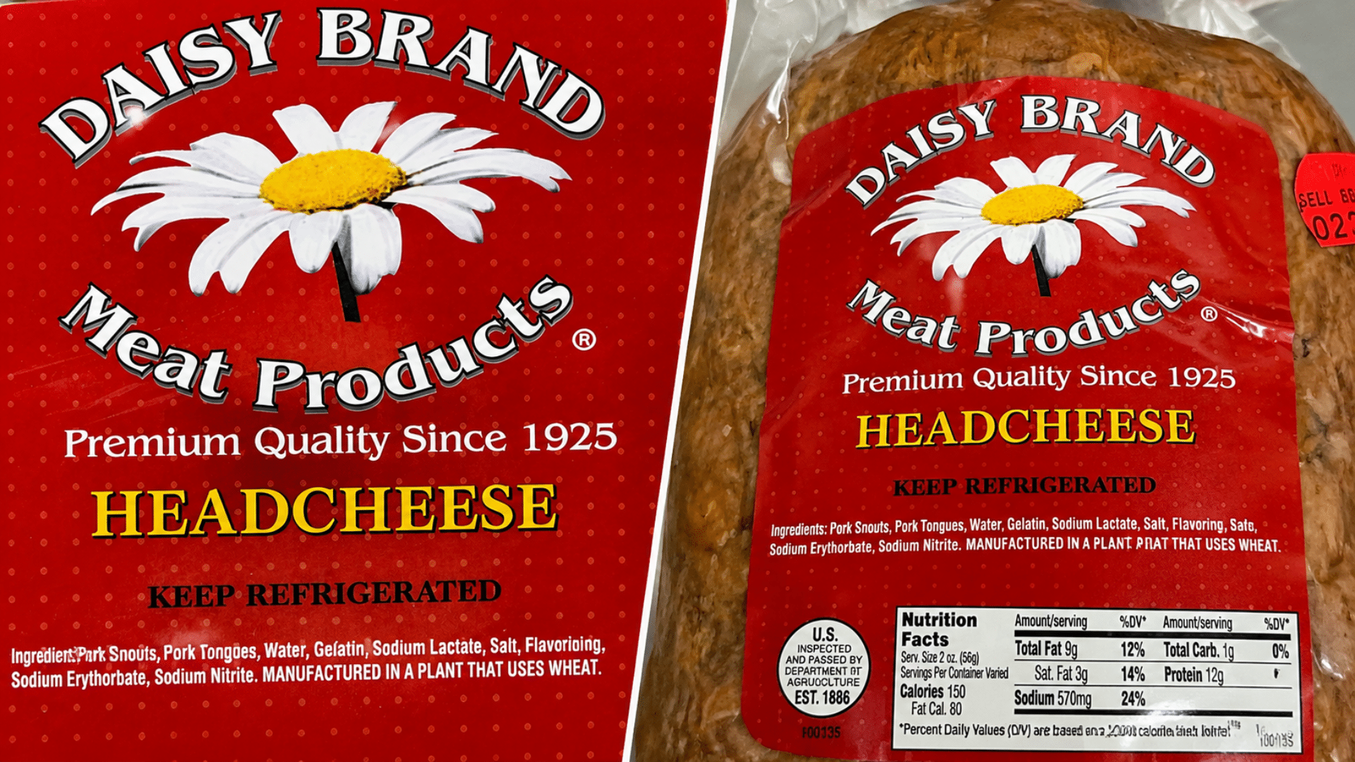 A split-screen product detail image displaying the packaging for