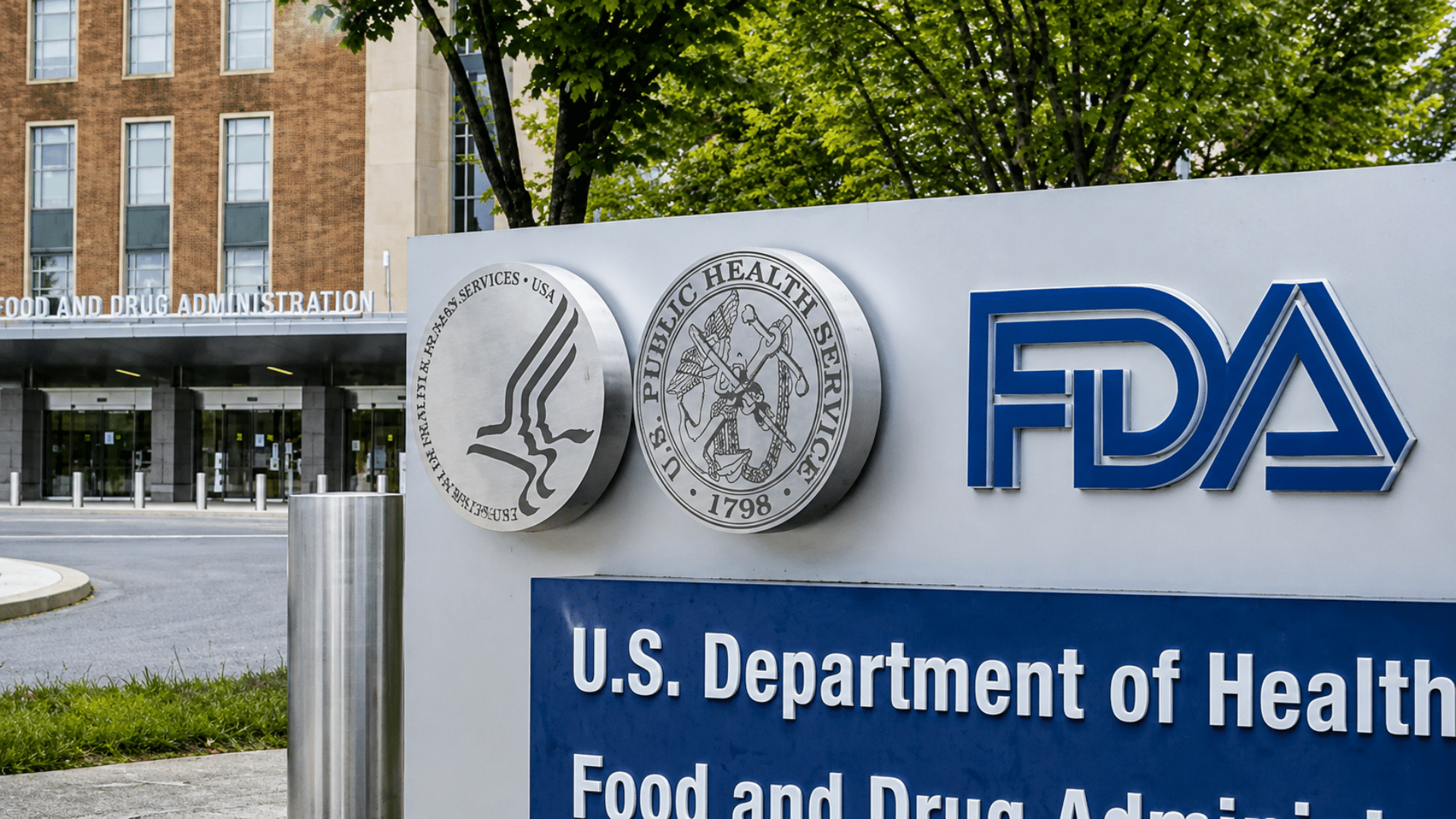 FDA sign outside the U.S. Food and Drug Administration headquarters.