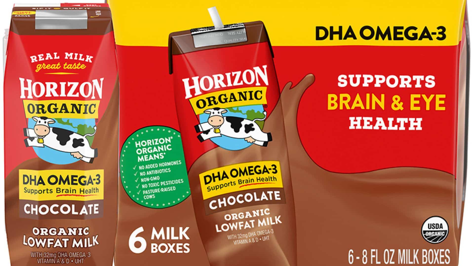 Horizon Organic chocolate milk multipack promoting brain and eye health, the recalled item.