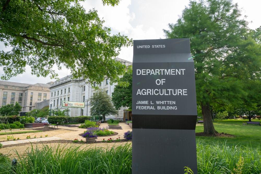 Sign outside the U.S. Department of Agriculture headquarters in Washington, D.C.
