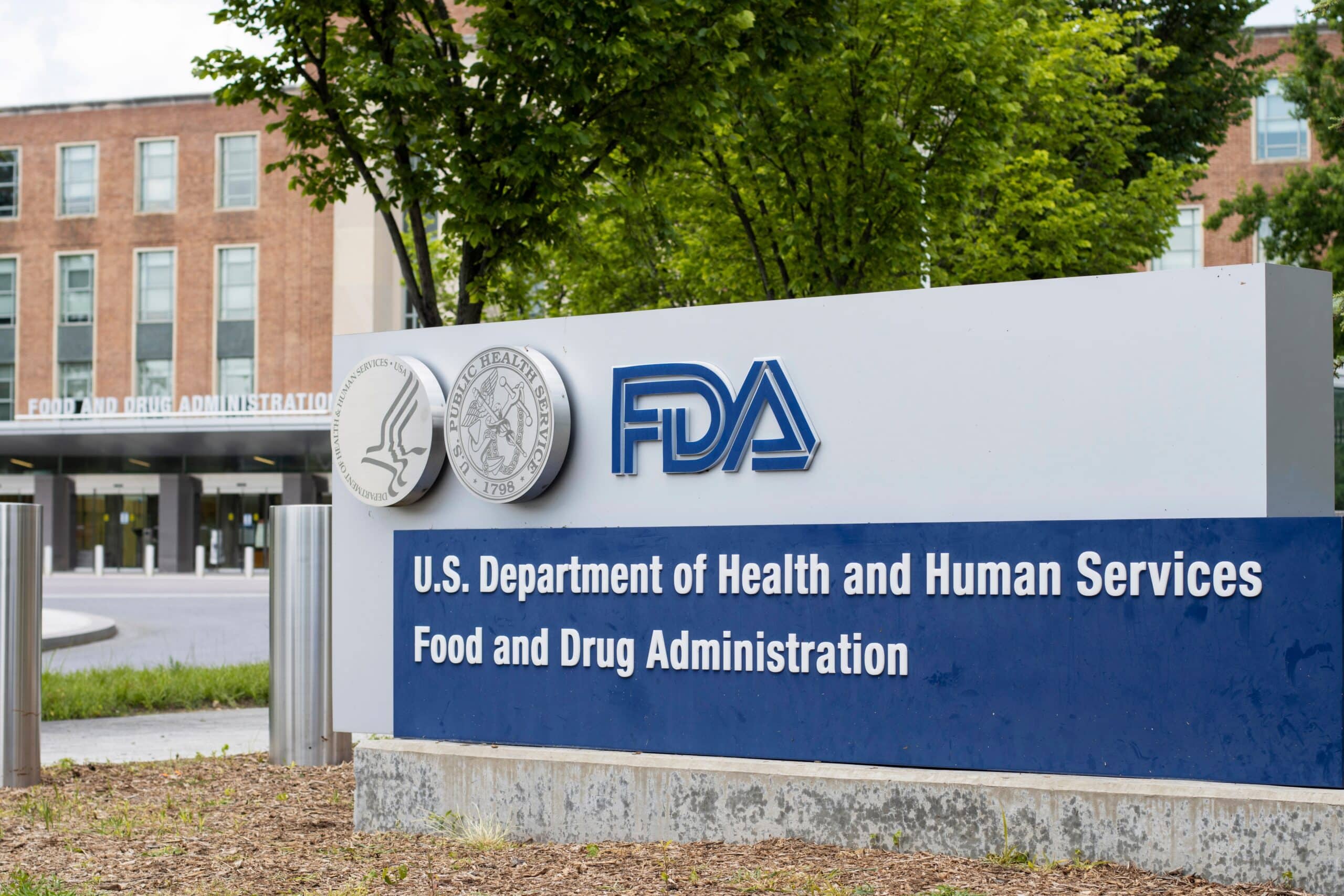 FDA headquarters sign outside the U.S. Food and Drug Administration building.