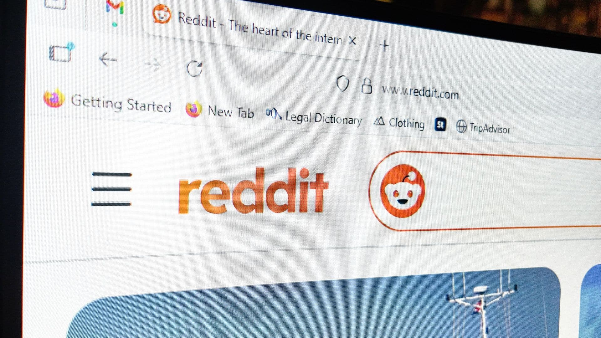 Close up of the Reddit website displayed in a web browser.