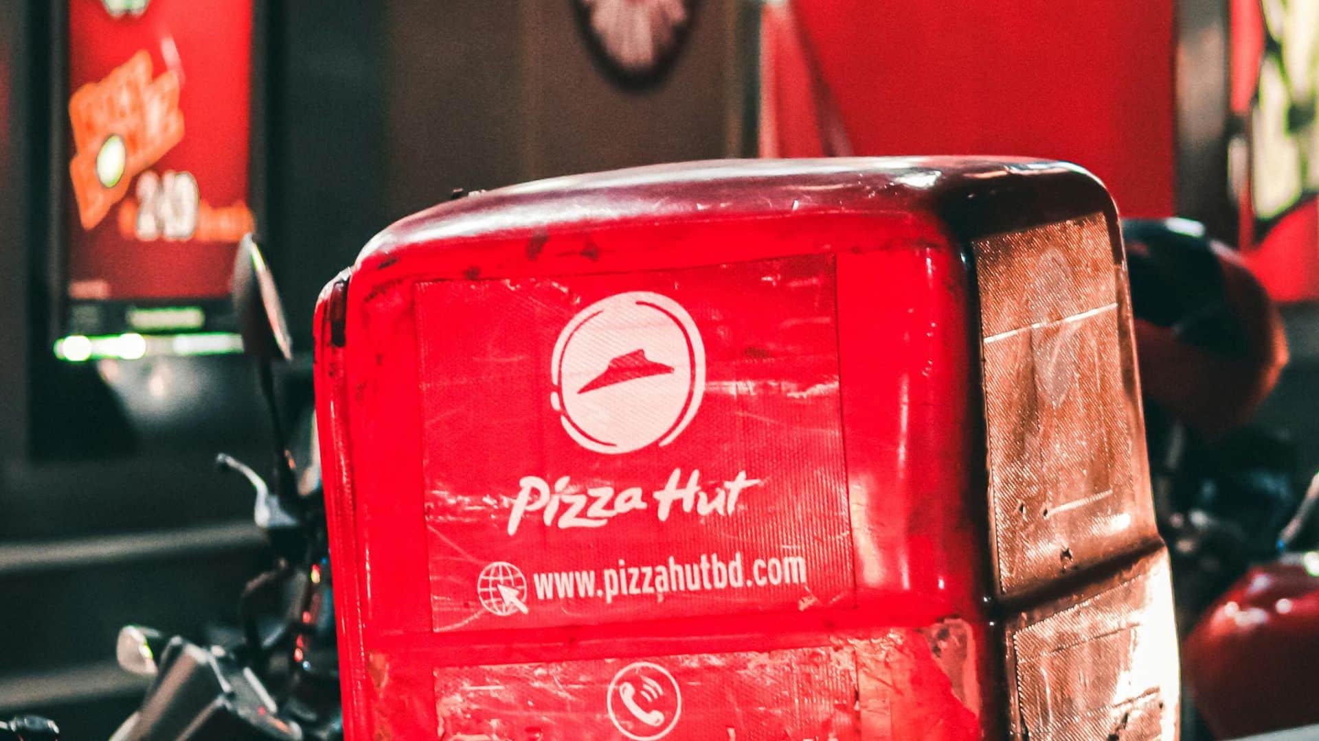 Pizza Hut branded insulated delivery box used to transport food orders for delivery.