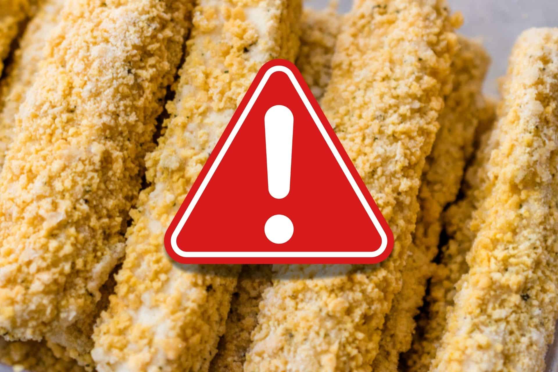 Recall warning graphic displayed over breaded cheese bread products involved in a food recall.