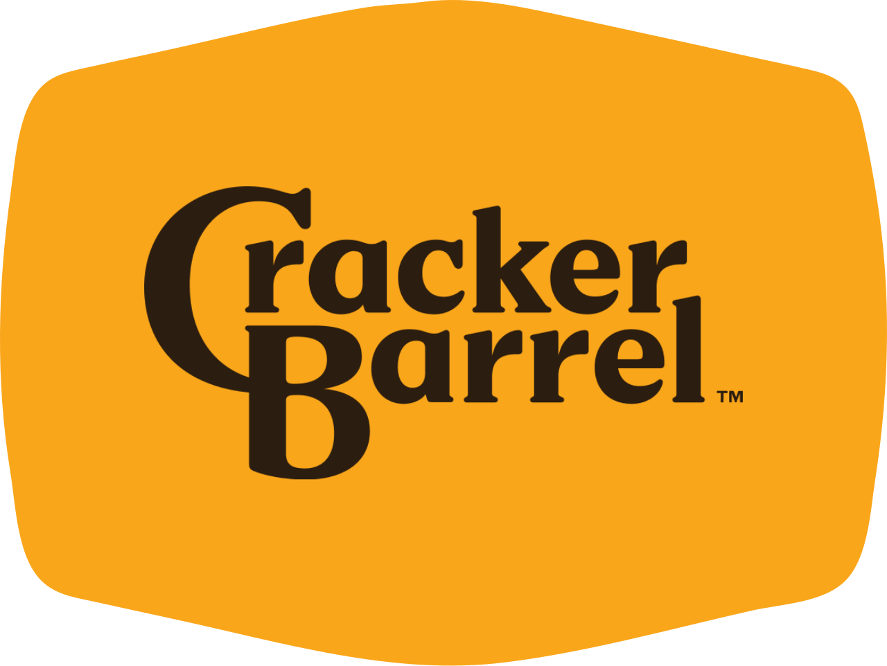 Cracker Barrel's text-only logo, introduced during the company's August 2025 rebranding effort, displayed on a gold background.