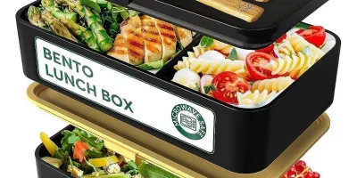 Umami Bento Box Adult with Bamboo Lid, Utensils & Sauce Jars - Leakproof,  Microwave & Dishwasher Safe Lunch Container